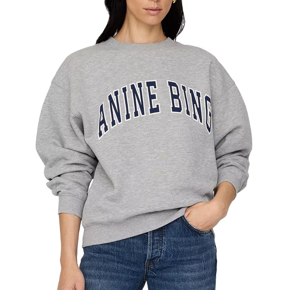 NWT Anine Bing Spencer Gret Melange Sweatshirt gray casual comfy crewneck Small